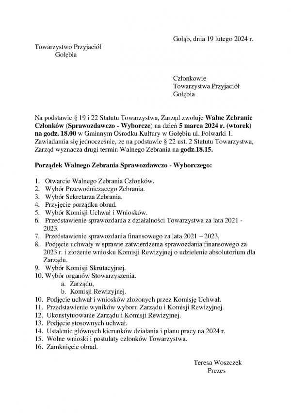 Walne Zebranie Sprawozdawczo-Wyborcze TPG