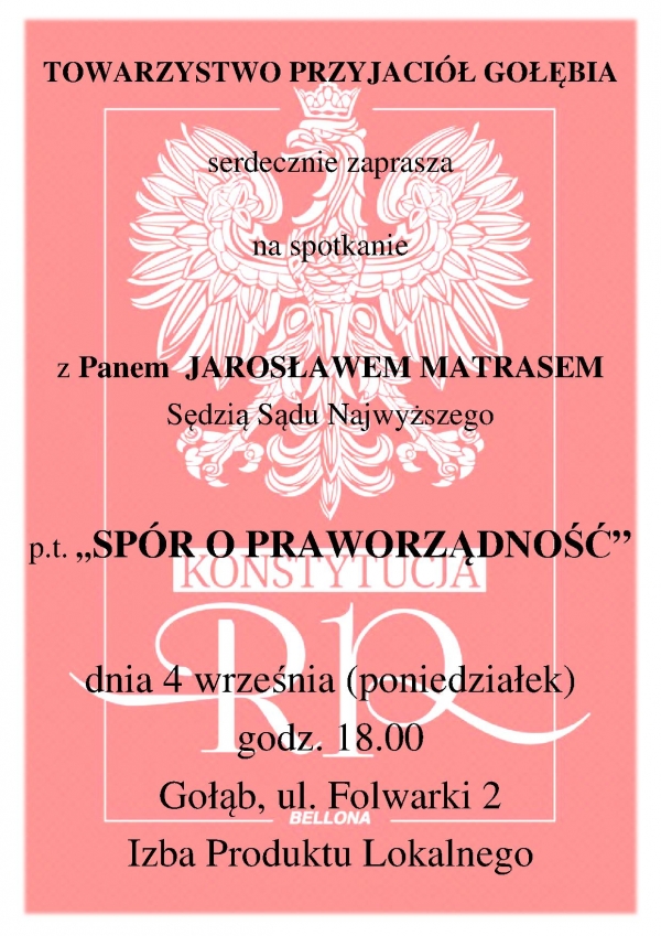 Zaproszenie na spotkanie z Panem Jarosławem Matrasem - Sędzią Sądu Najwyższego